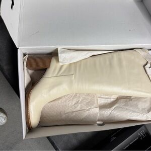 Cream Leather Knee-High Boots